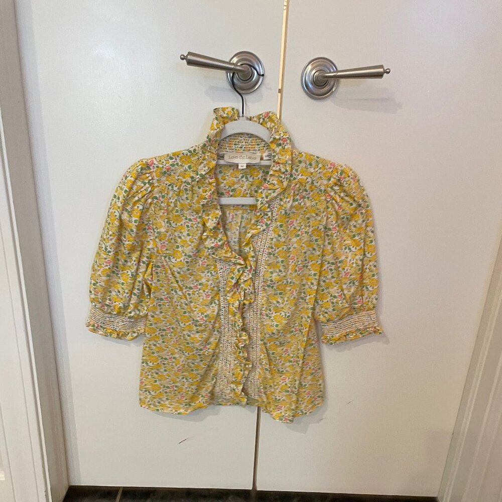 Lovestitch Label Yellow Floral Ruffle Blouse Puff Sleeve